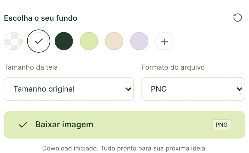 Controles de exportação do Mattevia com o fundo branco selecionado e o formato PNG mantido.